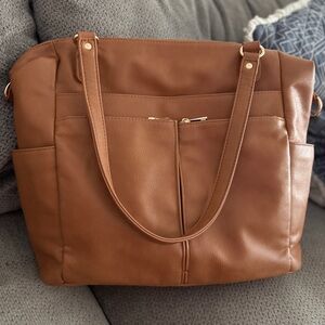 MomInside Elegant Brown vegan Leather Diaper Tote Bag backpack